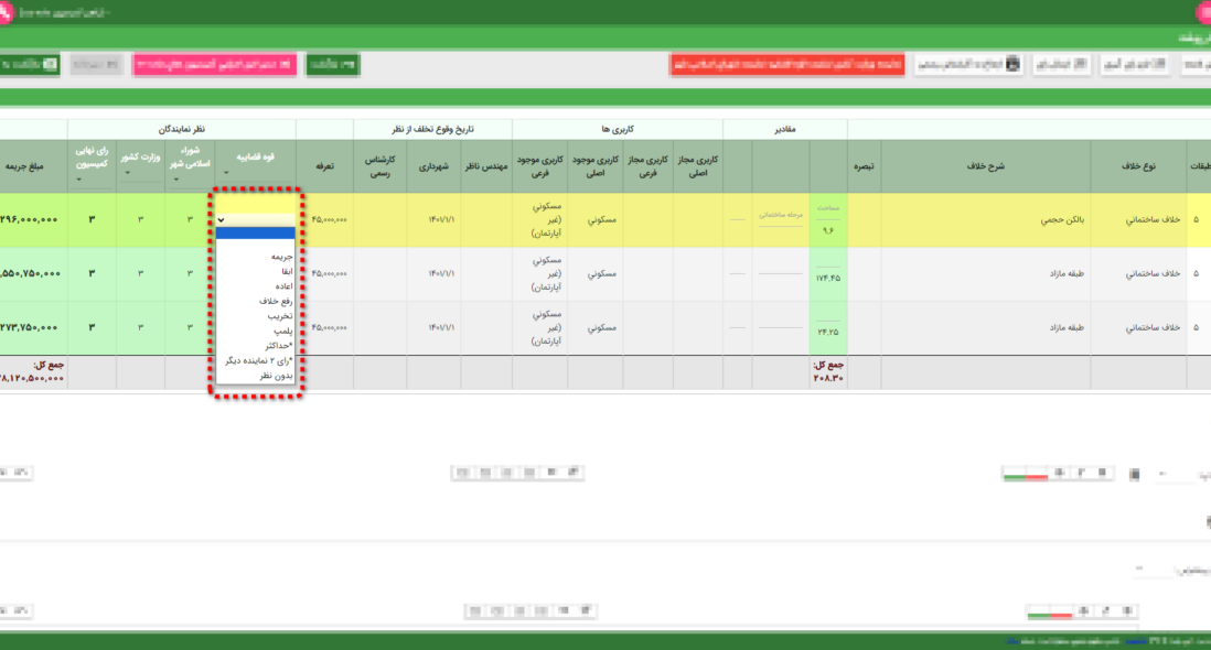 تنظیمات مربوط به ارای قابل انتخاب هر نوع تخلف در کمیسیون ماده 100 را از کجا میتوانیم تغییر دهیم؟